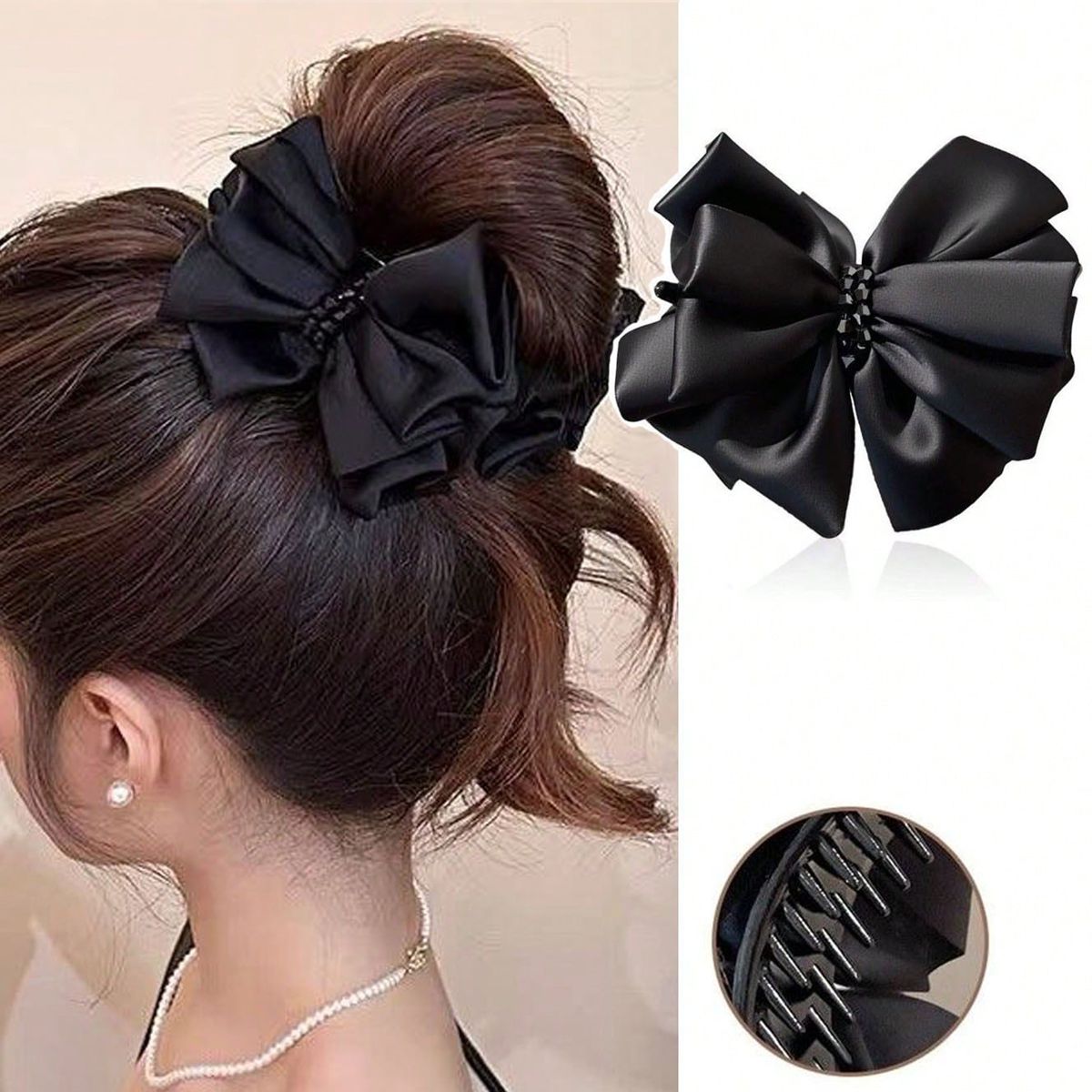 Hi Tech Accessories - Заколка-краб в корейском стиле с бантом,