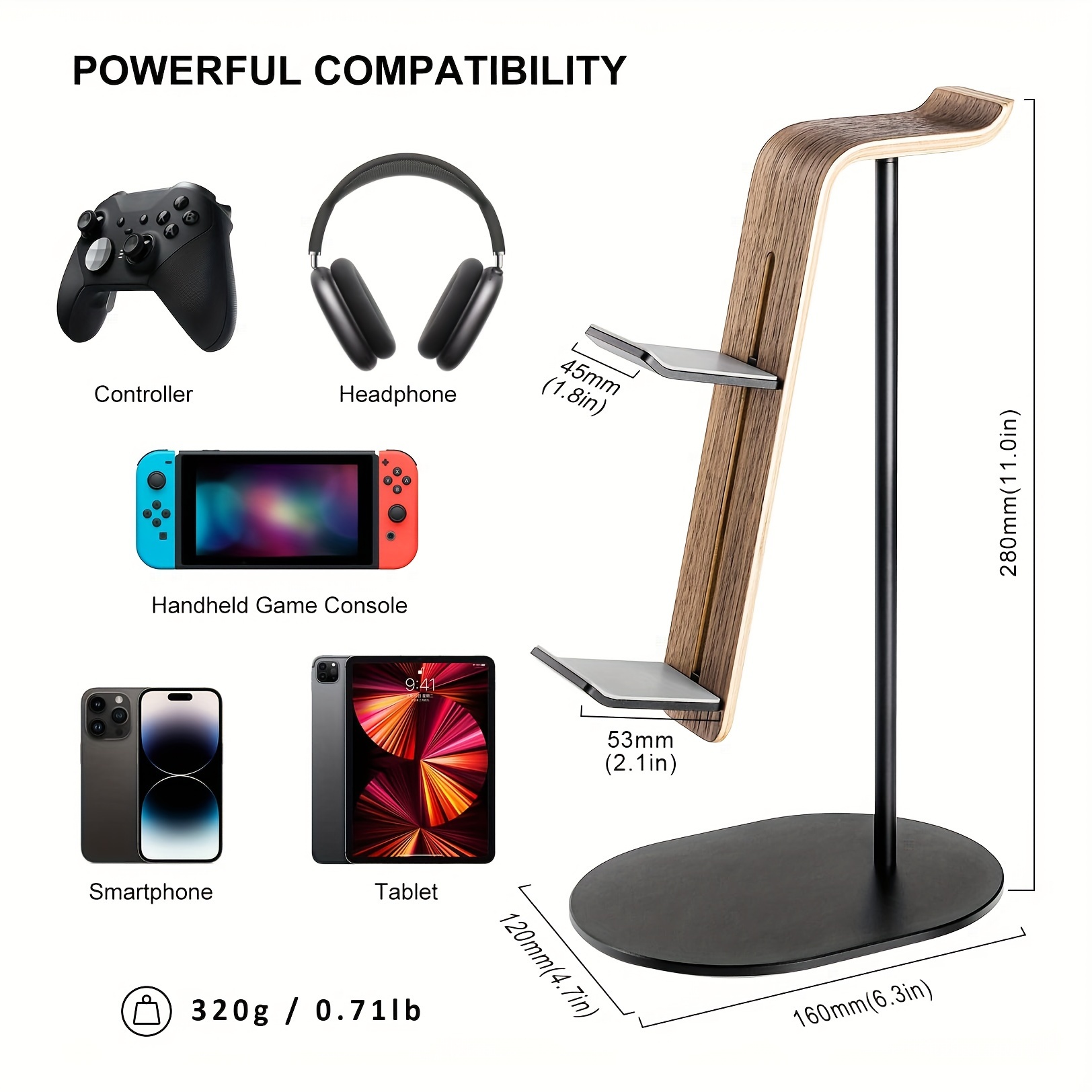 Tech Accessories Desk - Деревянная подставка для контроллера и гарнитуры,